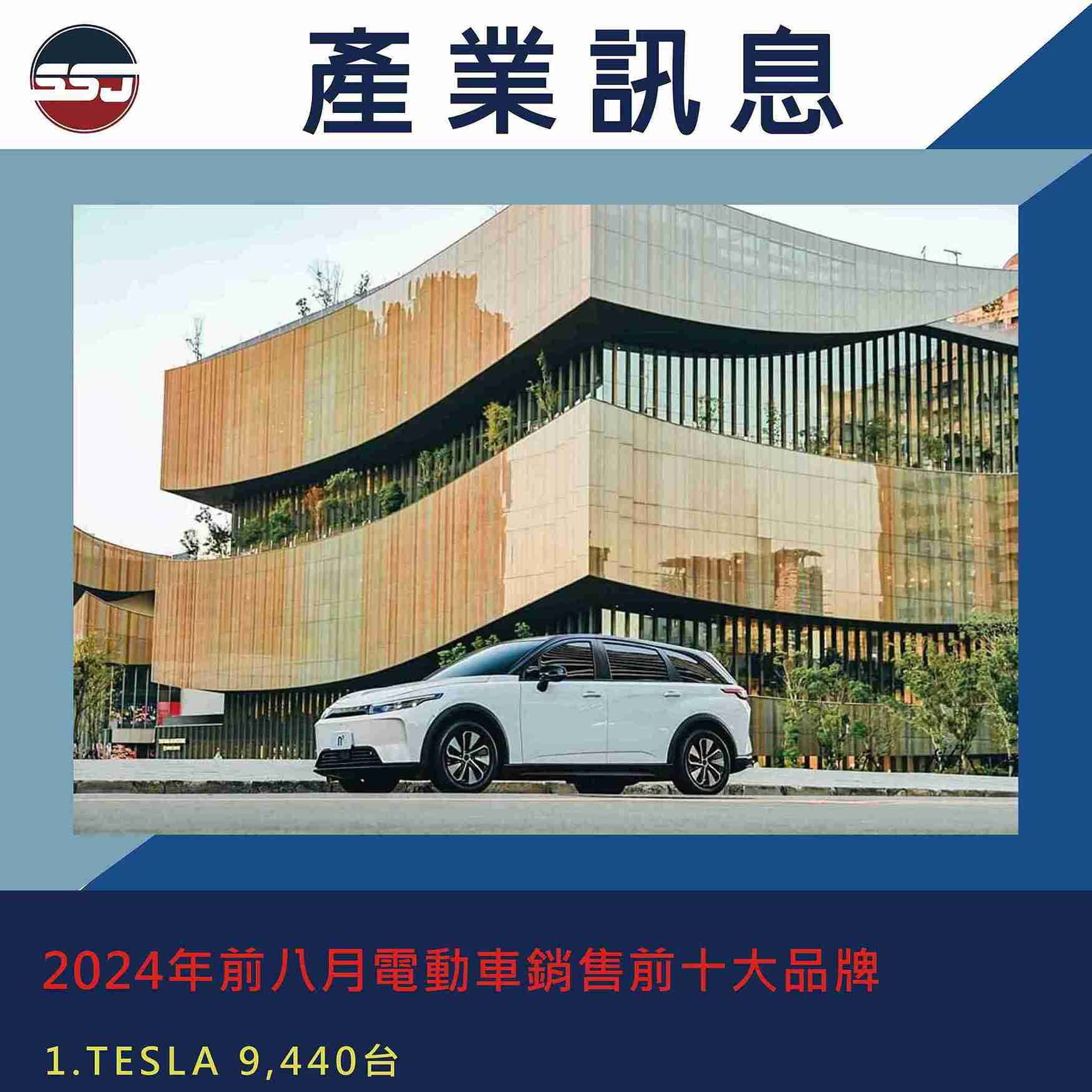 2024年前八月電動車銷售前十大品牌