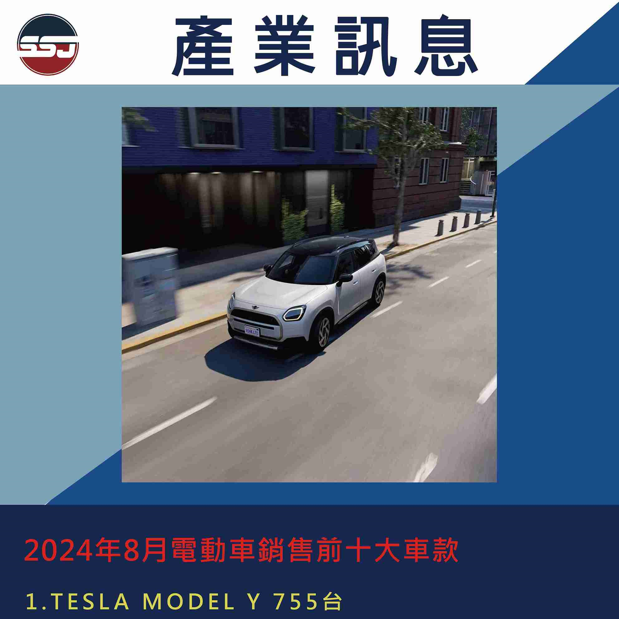 2024年8月電動車銷售前十大車款