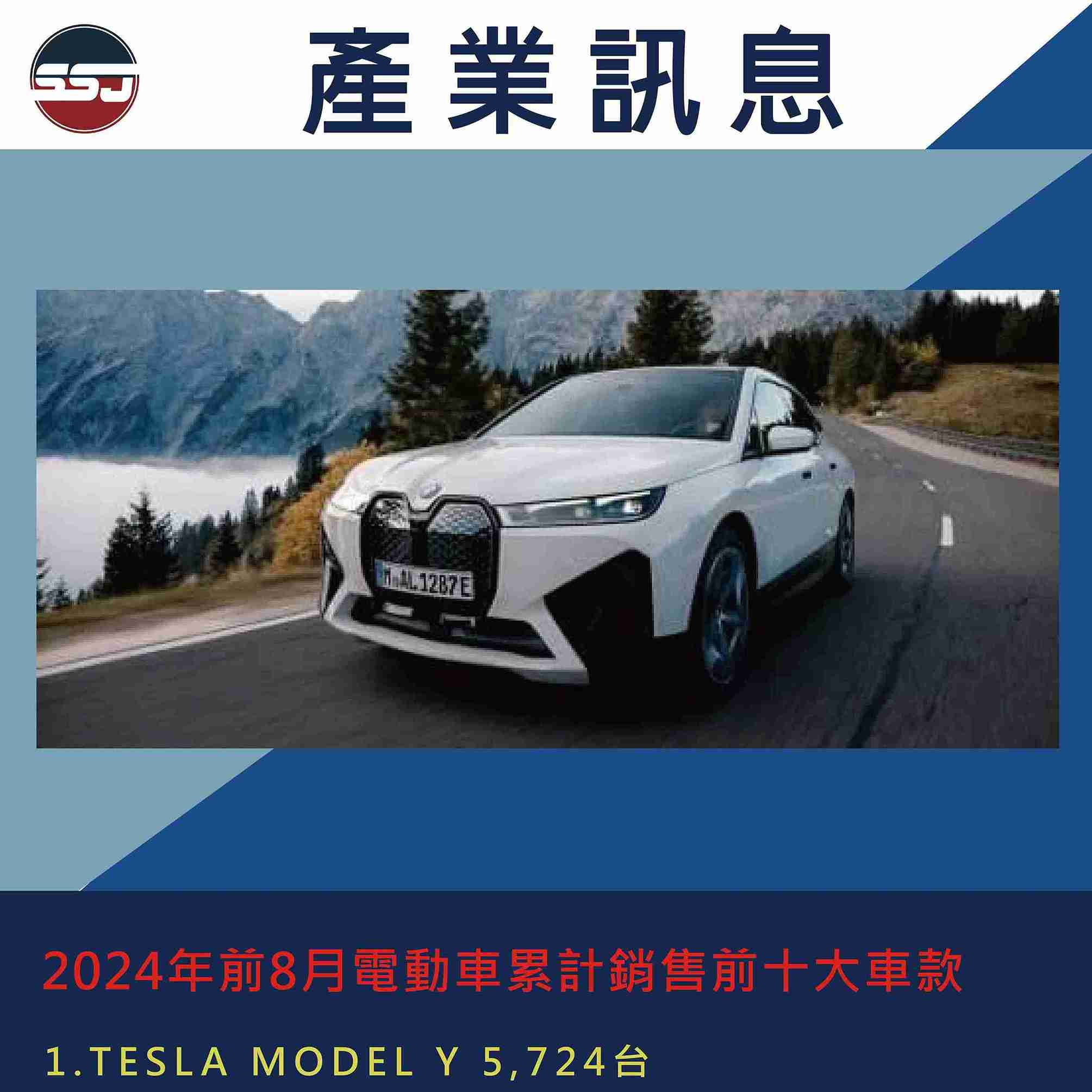 2024年前8月電動車累計銷售前十大車款